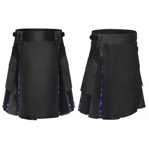 Men's Hybrid Black Cotton & Irish Tartan Utility Kilt