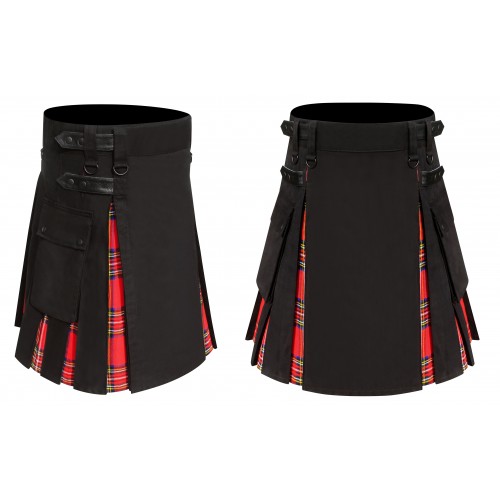 Men's Hybrid Black Cotton & Irish Tartan Utility Kilt