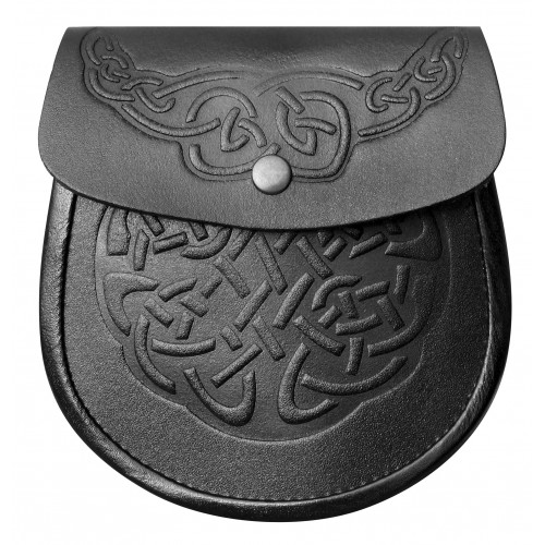 Double Embossed Scottish Black Leather Kilt Sporran
