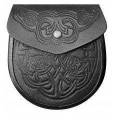 Double Embossed Scottish Black Leather Kilt Sporran
