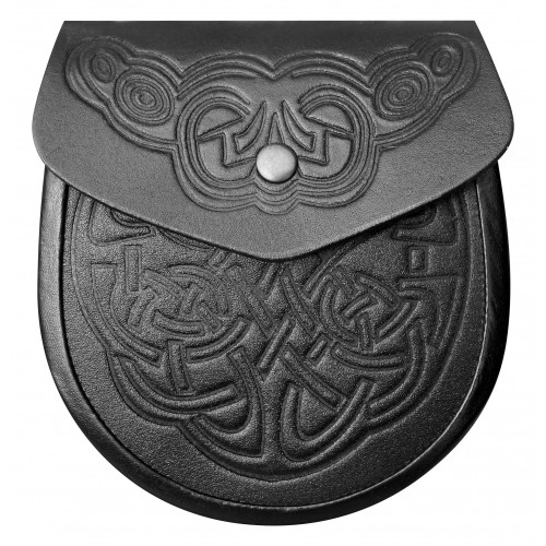 Double Embossed Scottish Black Leather Kilt Sporran
